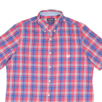 CHAPS Mens Red & Blue Check Shirt L Button-Down Collar Short Sleeve Casual