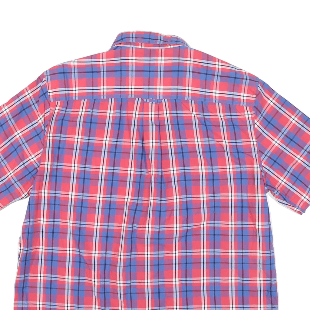 CHAPS Mens Red & Blue Check Shirt L Button-Down Collar Short Sleeve Casual