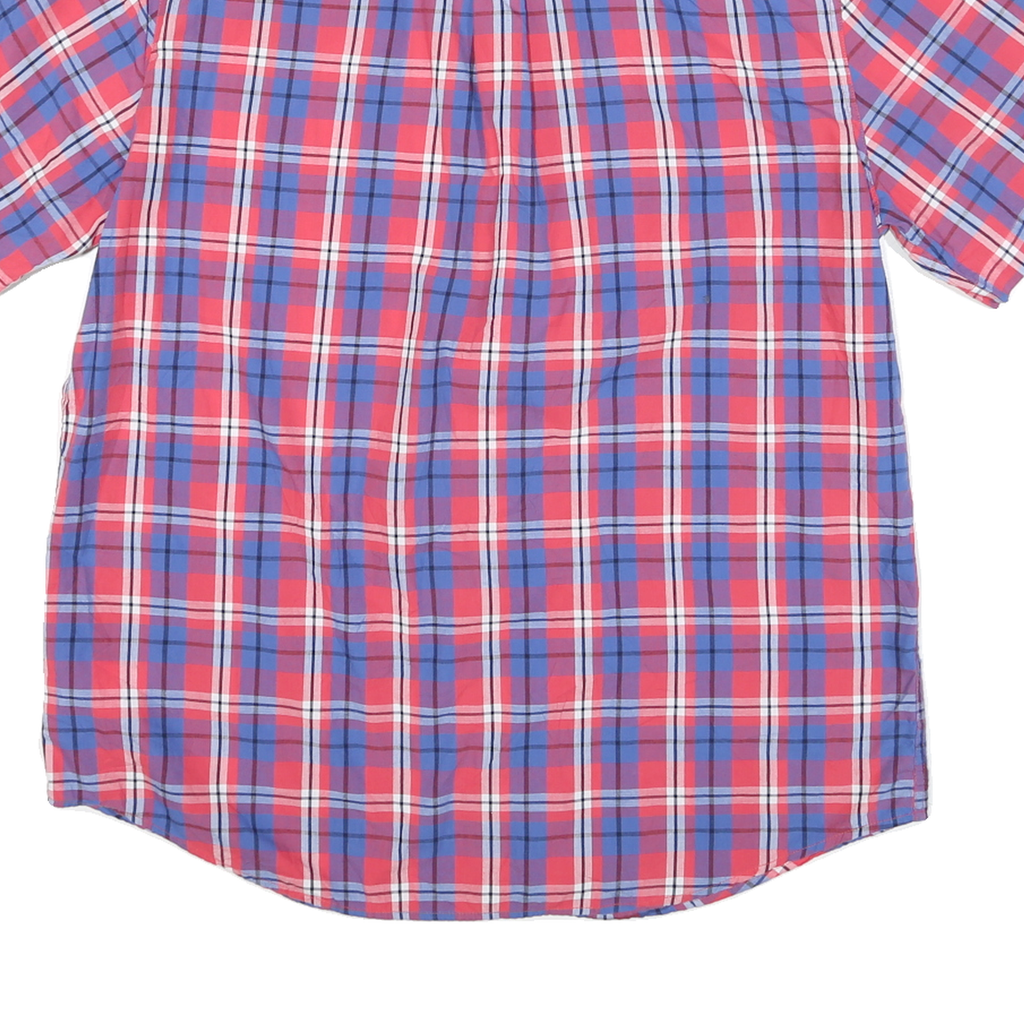 CHAPS Mens Red & Blue Check Shirt L Button-Down Collar Short Sleeve Casual