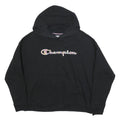 CHAMPION Womens Black Hooded Pullover Hoodie L Embroidered Logo