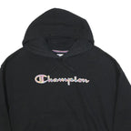 CHAMPION Womens Black Hooded Pullover Hoodie L Embroidered Logo