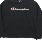 CHAMPION Womens Black Hooded Pullover Hoodie L Embroidered Logo