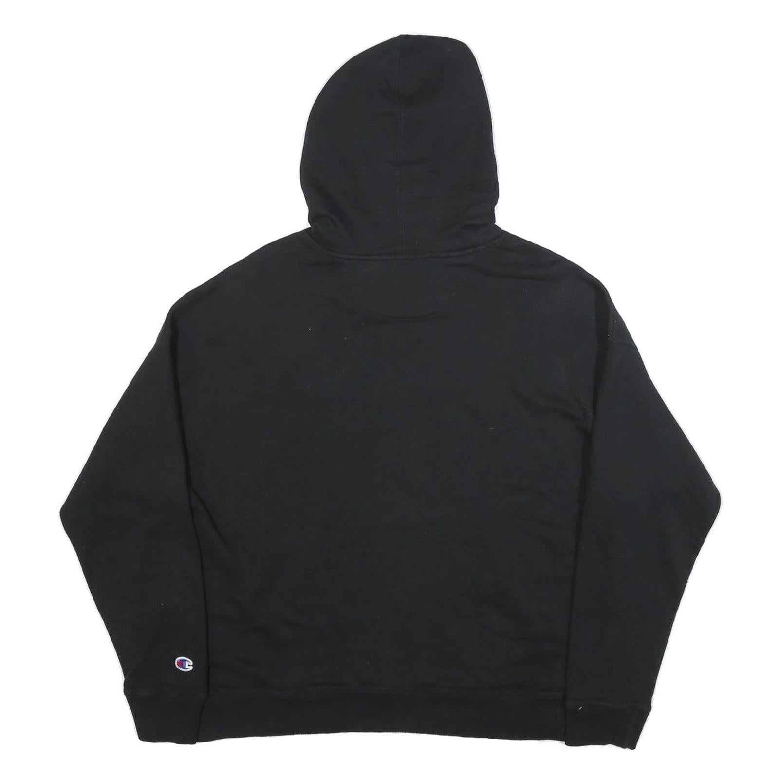 CHAMPION Womens Black Hooded Pullover Hoodie L Embroidered Logo