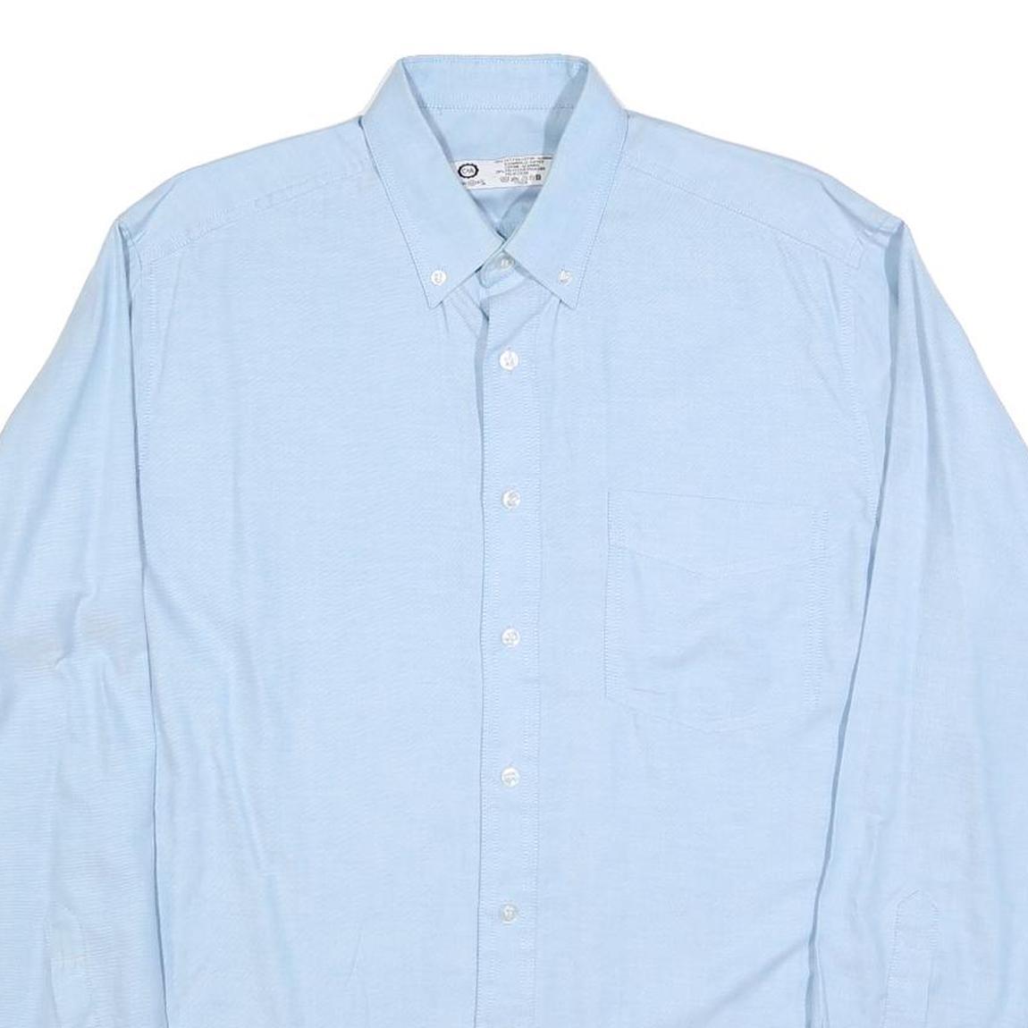 C&A Mens Blue Cotton Blend Shirt L Long Sleeve Button Collar Casual