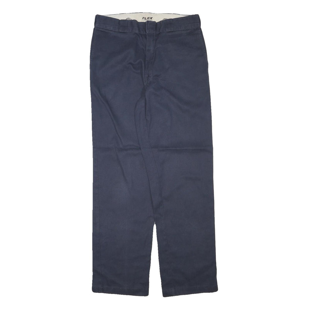 DICKIES Mens Cotton Blend Navy Regular Straight Trousers W33 L33 Workwear