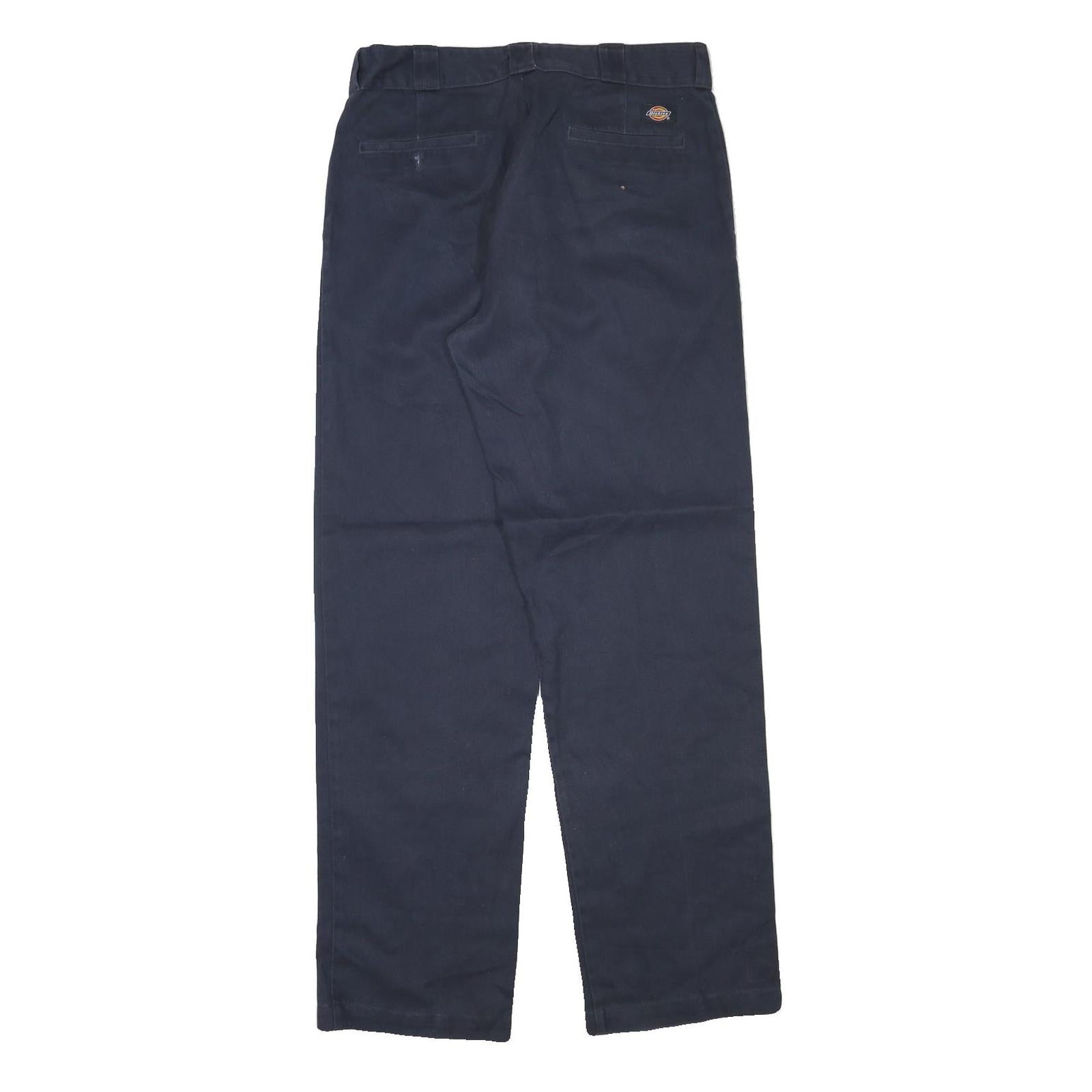 DICKIES Mens Cotton Blend Navy Regular Straight Trousers W33 L33 Workwear