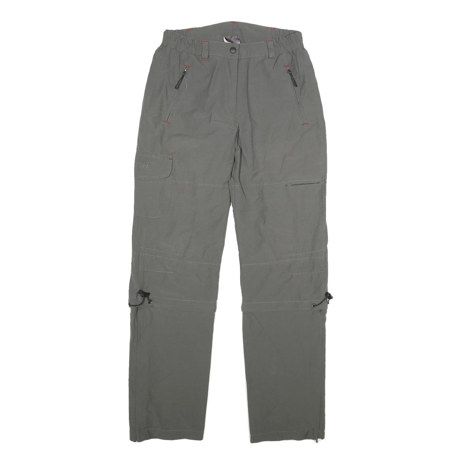 HS2H Womens Polyester Blend Grey Regular Fit Cargo Trousers W28 L31 Zip Pocket