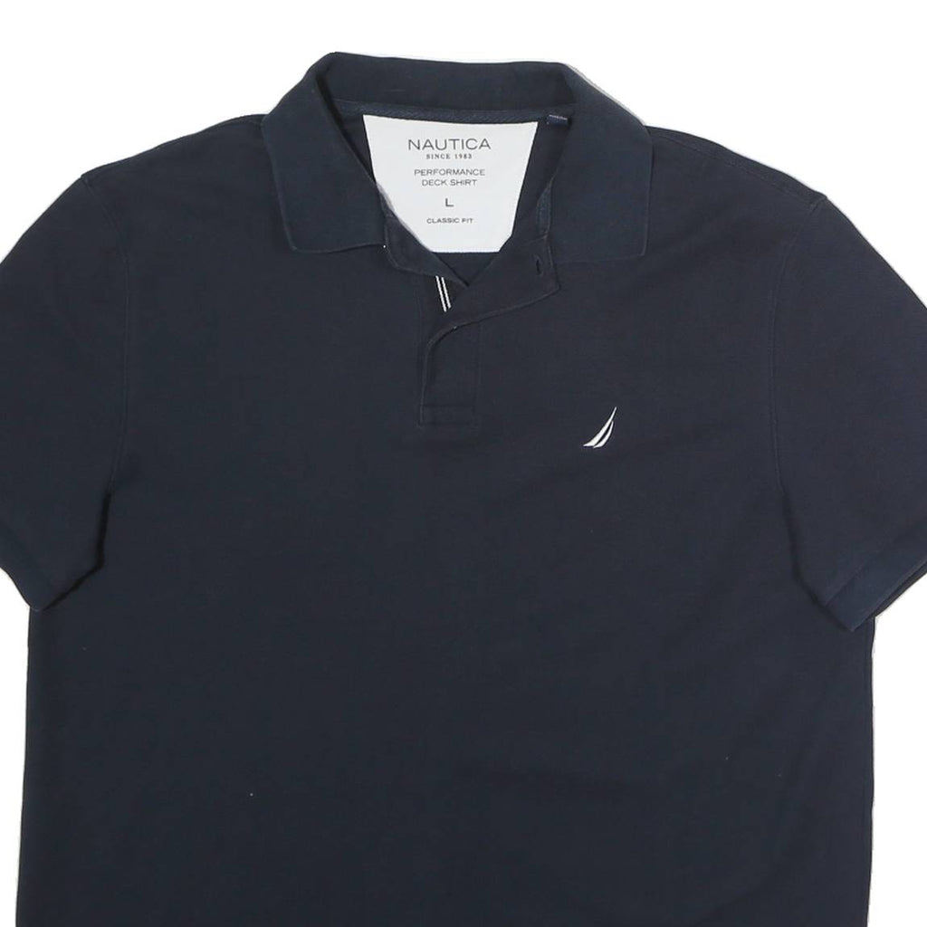 NAUTICA Mens Blue Short Sleeve Plain L Cotton Polo Shirt Classic Fit