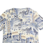 SEASUNS Womens Blue & Beige Printed Top Short Sleeve V-Neck L Cotton Blend