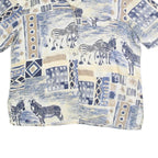 SEASUNS Womens Blue & Beige Printed Top Short Sleeve V-Neck L Cotton Blend
