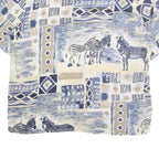 SEASUNS Womens Blue & Beige Printed Top Short Sleeve V-Neck L Cotton Blend