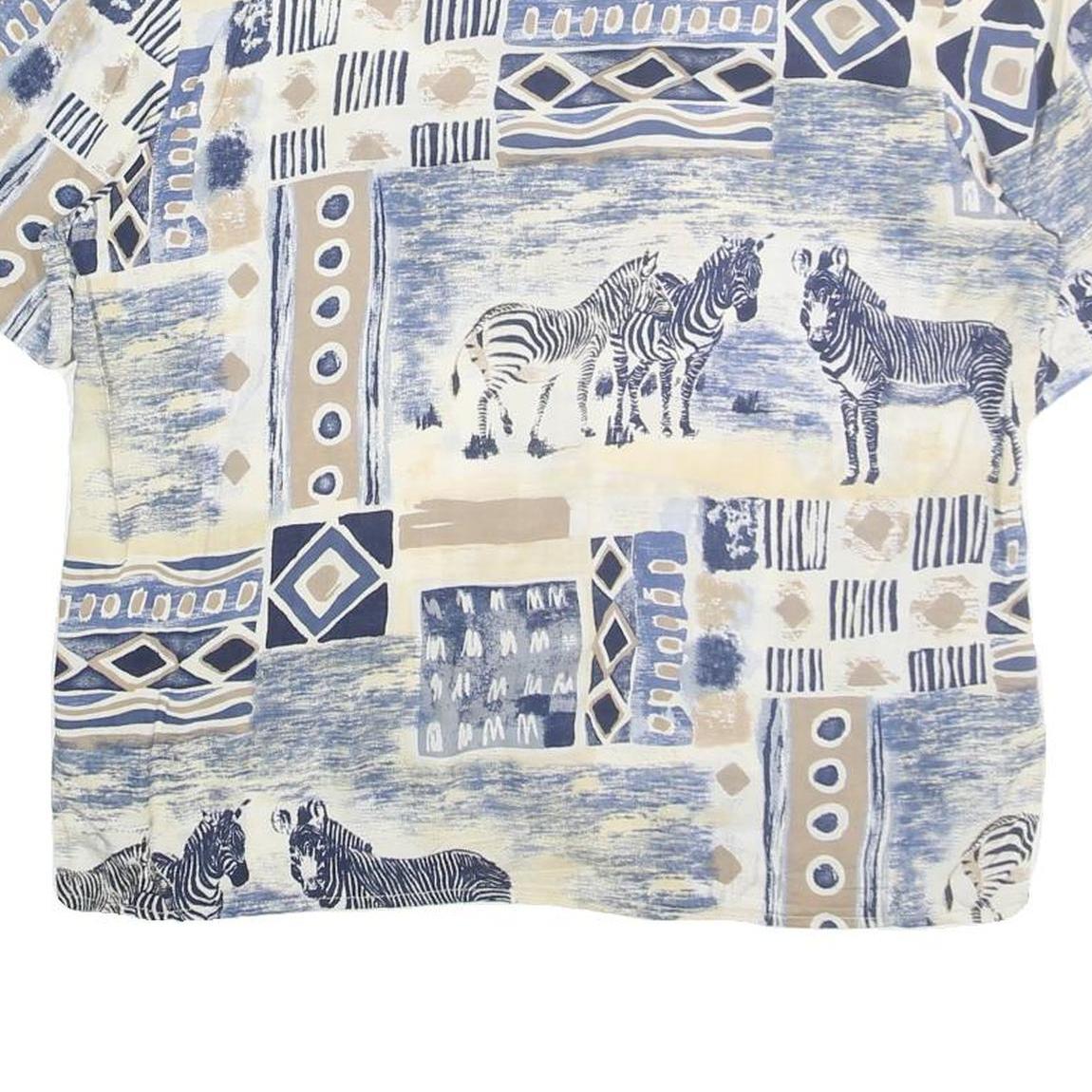 SEASUNS Womens Blue & Beige Printed Top Short Sleeve V-Neck L Cotton Blend