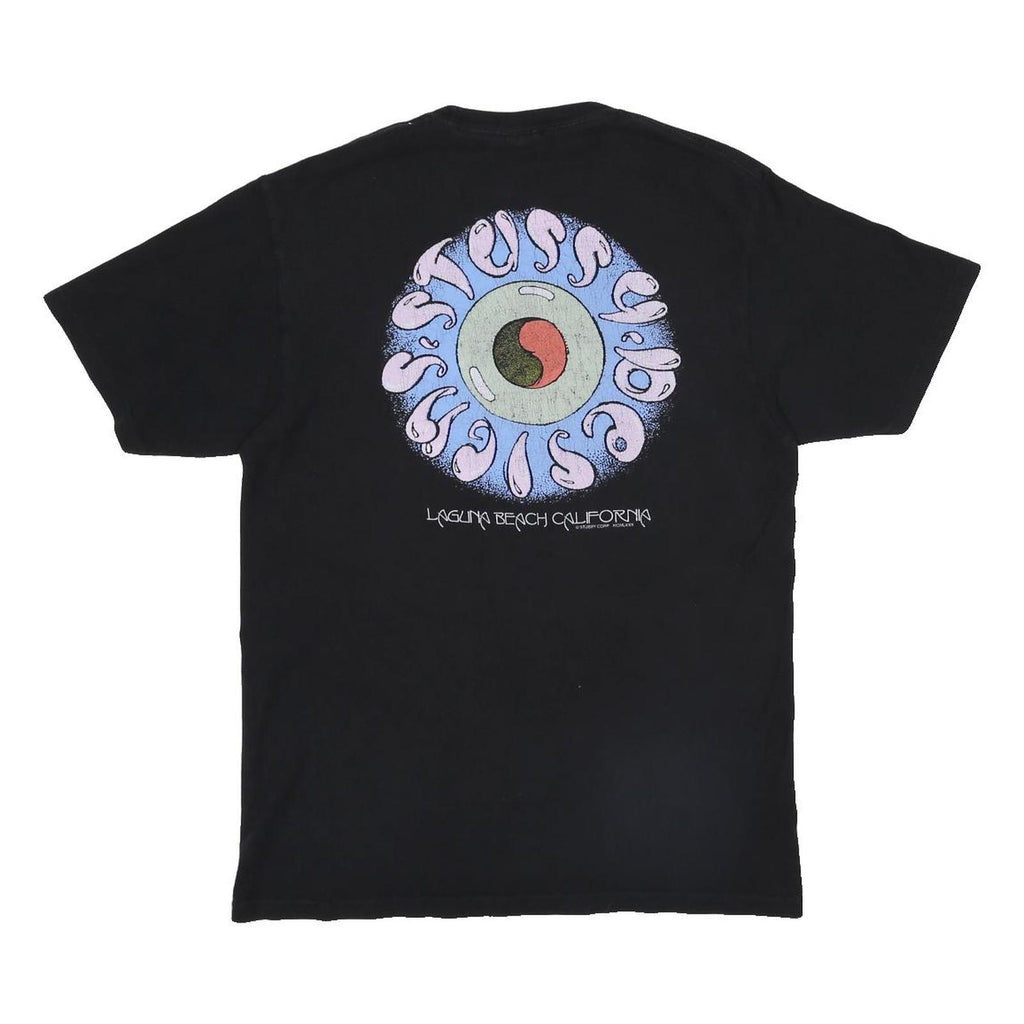 STUSSY Laguna Beach California Mens Black Graphic T-Shirt M Short Sleeve Cotton