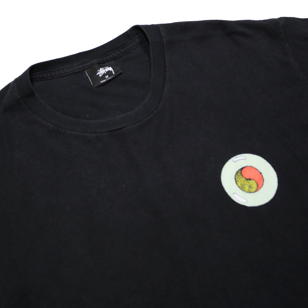 STUSSY Laguna Beach California Mens Black Graphic T-Shirt M Short Sleeve Cotton
