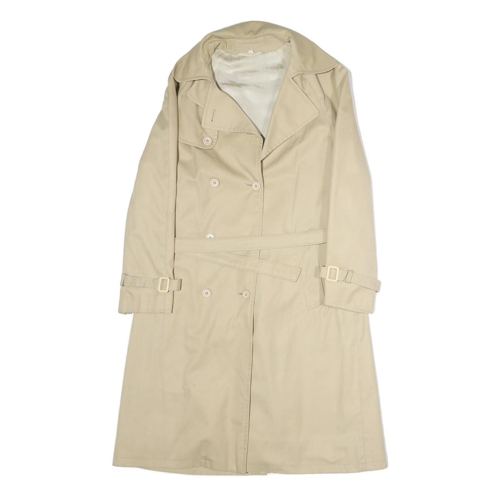 Womens Beige Classic Cotton Trench Jacket L Button Closure Belted