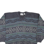 TIP TOP TAILORS Mens Grey Patterned V Neck Chunky Knit XL Jumper Acrylic Sweater