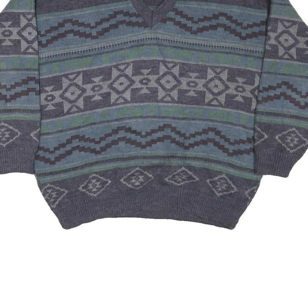 TIP TOP TAILORS Mens Grey Patterned V Neck Chunky Knit XL Jumper Acrylic Sweater