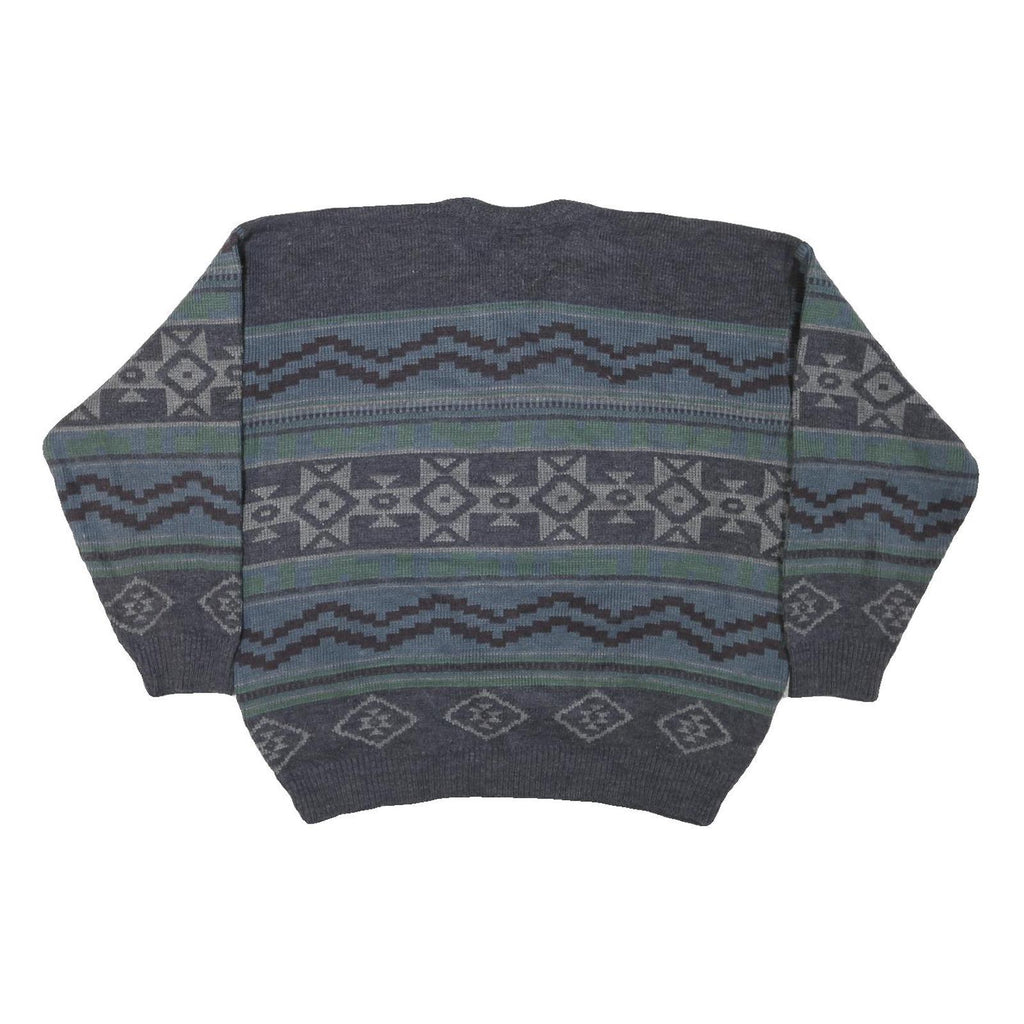 TIP TOP TAILORS Mens Grey Patterned V Neck Chunky Knit XL Jumper Acrylic Sweater