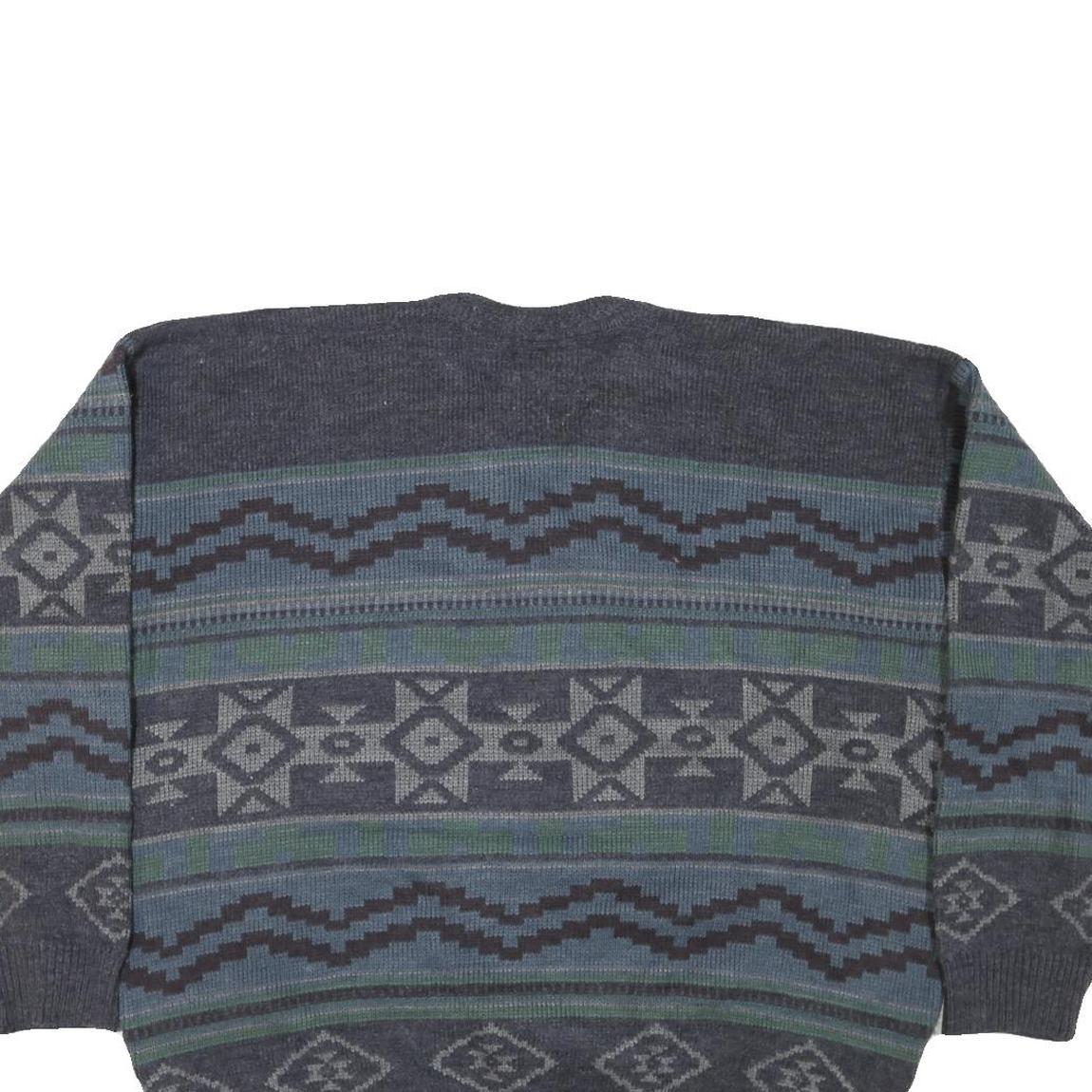 TIP TOP TAILORS Mens Grey Patterned V Neck Chunky Knit XL Jumper Acrylic Sweater