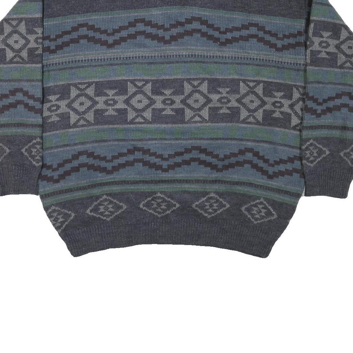 TIP TOP TAILORS Mens Grey Patterned V Neck Chunky Knit XL Jumper Acrylic Sweater