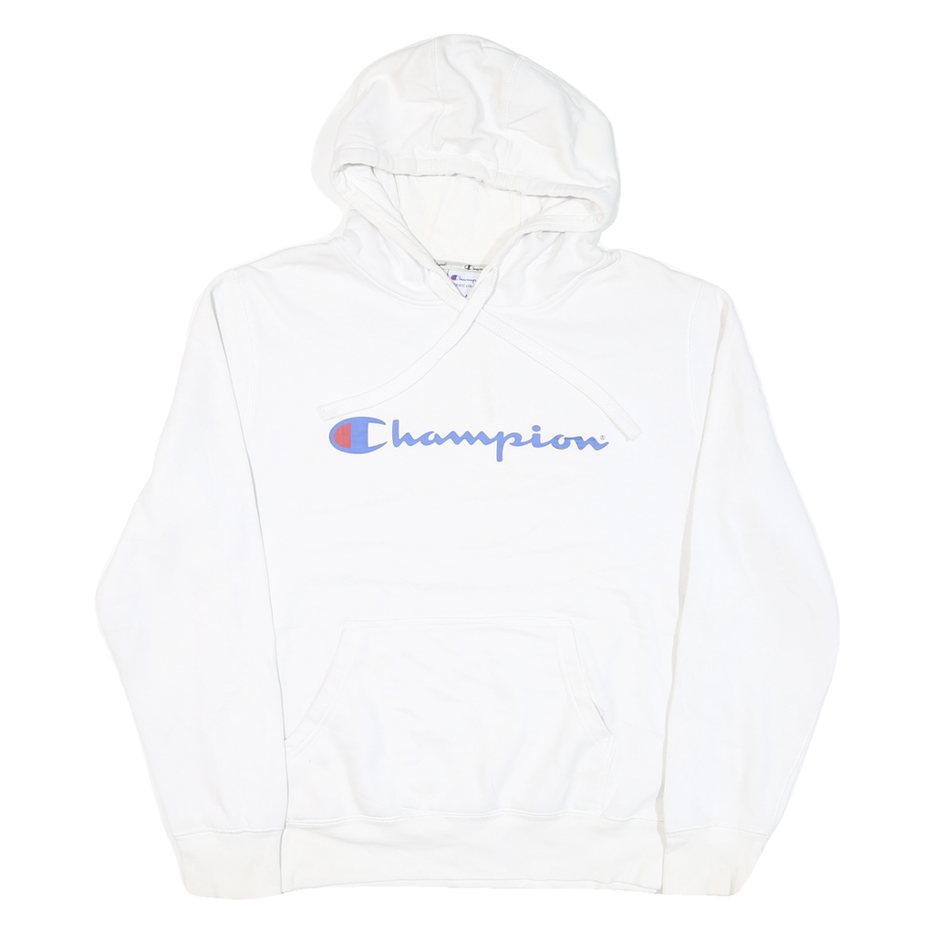 CHAMPION Mens White Pullover Hoodie M Cotton Blend Classic Logo Casual