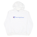 CHAMPION Mens White Pullover Hoodie M Cotton Blend Classic Logo Casual