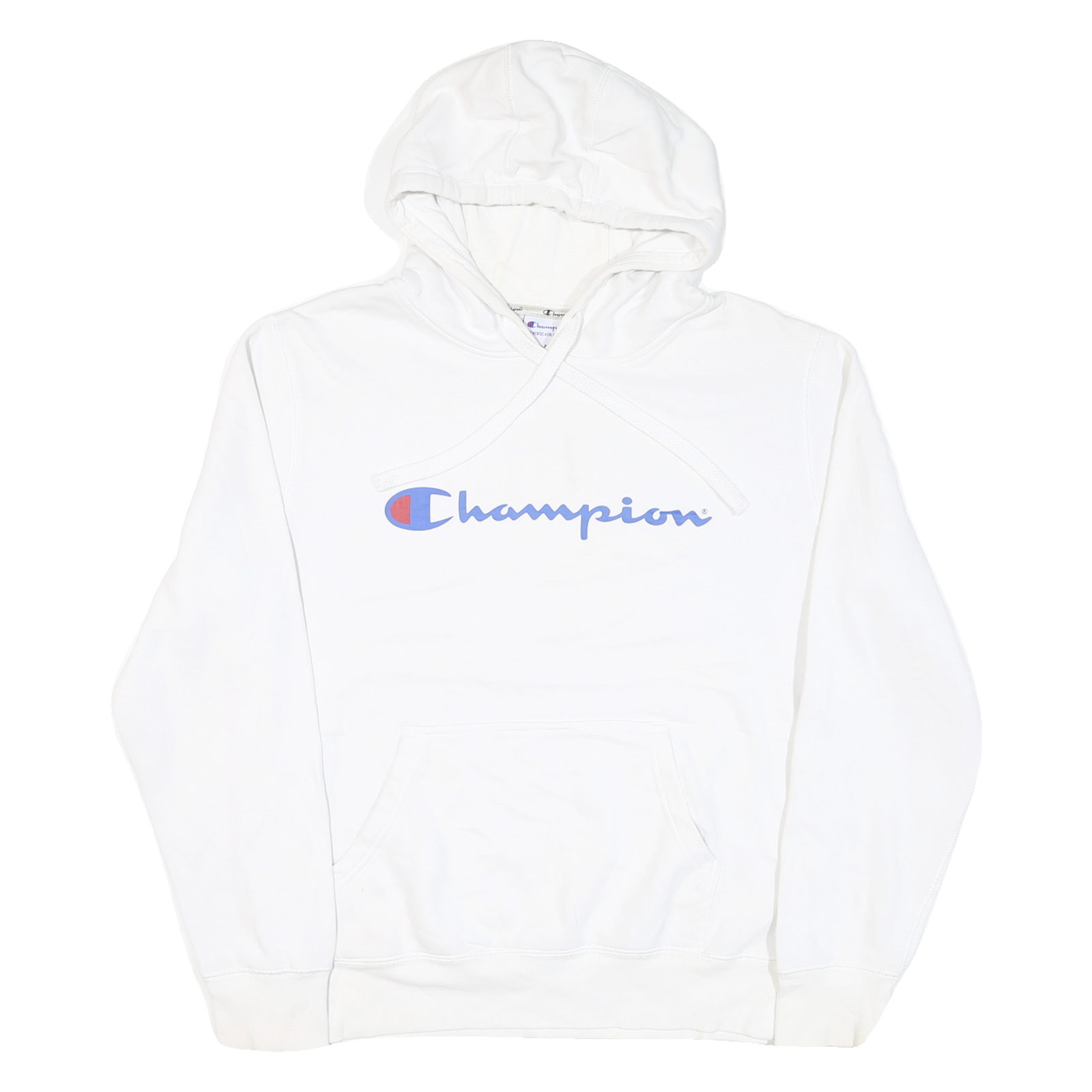 CHAMPION Mens White Pullover Hoodie M Cotton Blend Classic Logo Casual