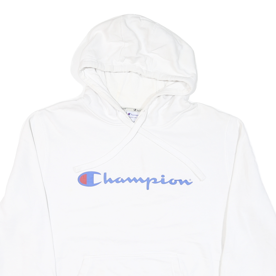 CHAMPION Mens White Pullover Hoodie M Cotton Blend Classic Logo Casual
