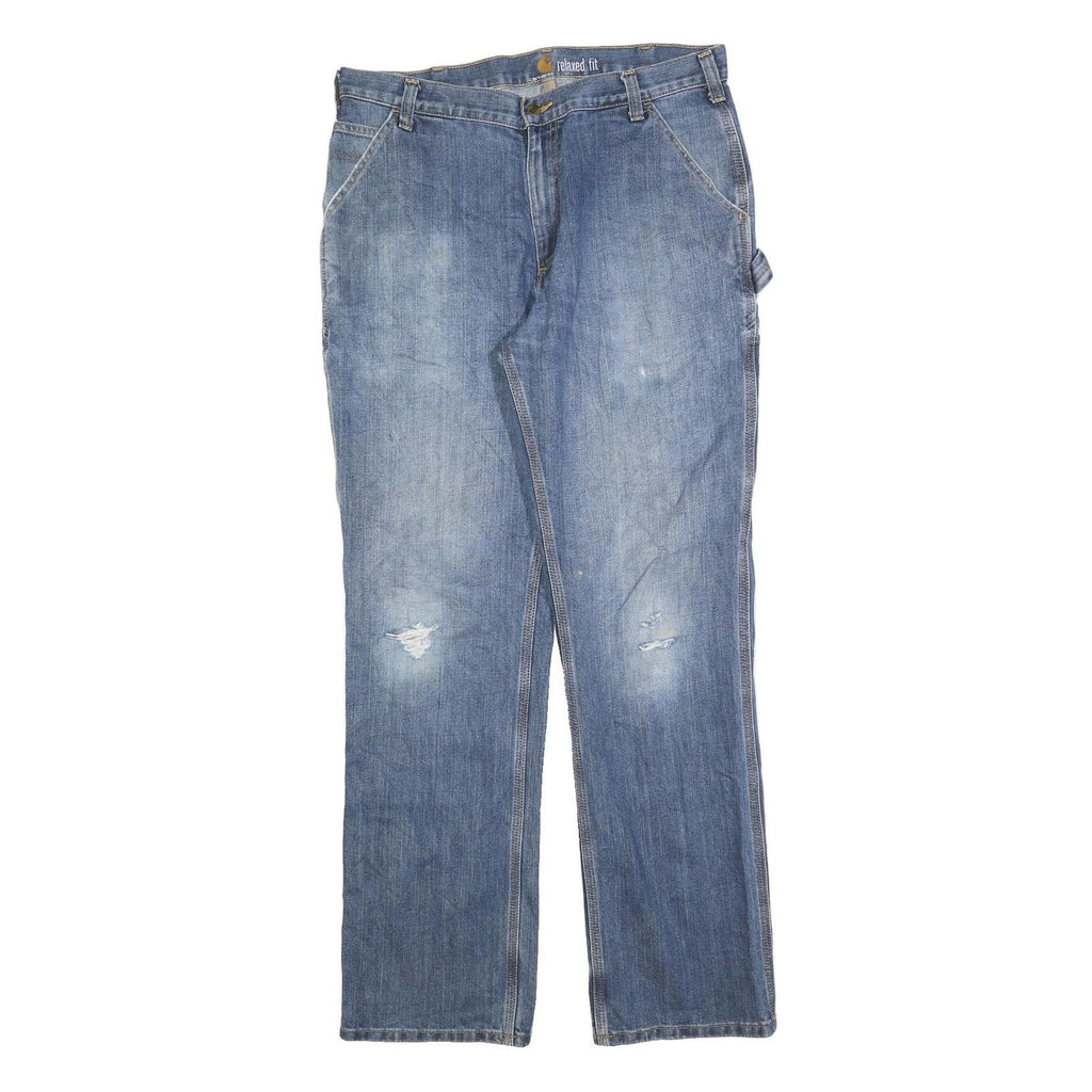 CARHARTT Mens Blue Relaxed Straight Denim Medium W36 L34 Workwear Jeans Zip
