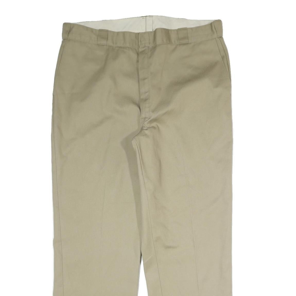 DICKIES Mens Cotton Blend Beige Regular Straight Trousers W40 L30 Workwear Zip
