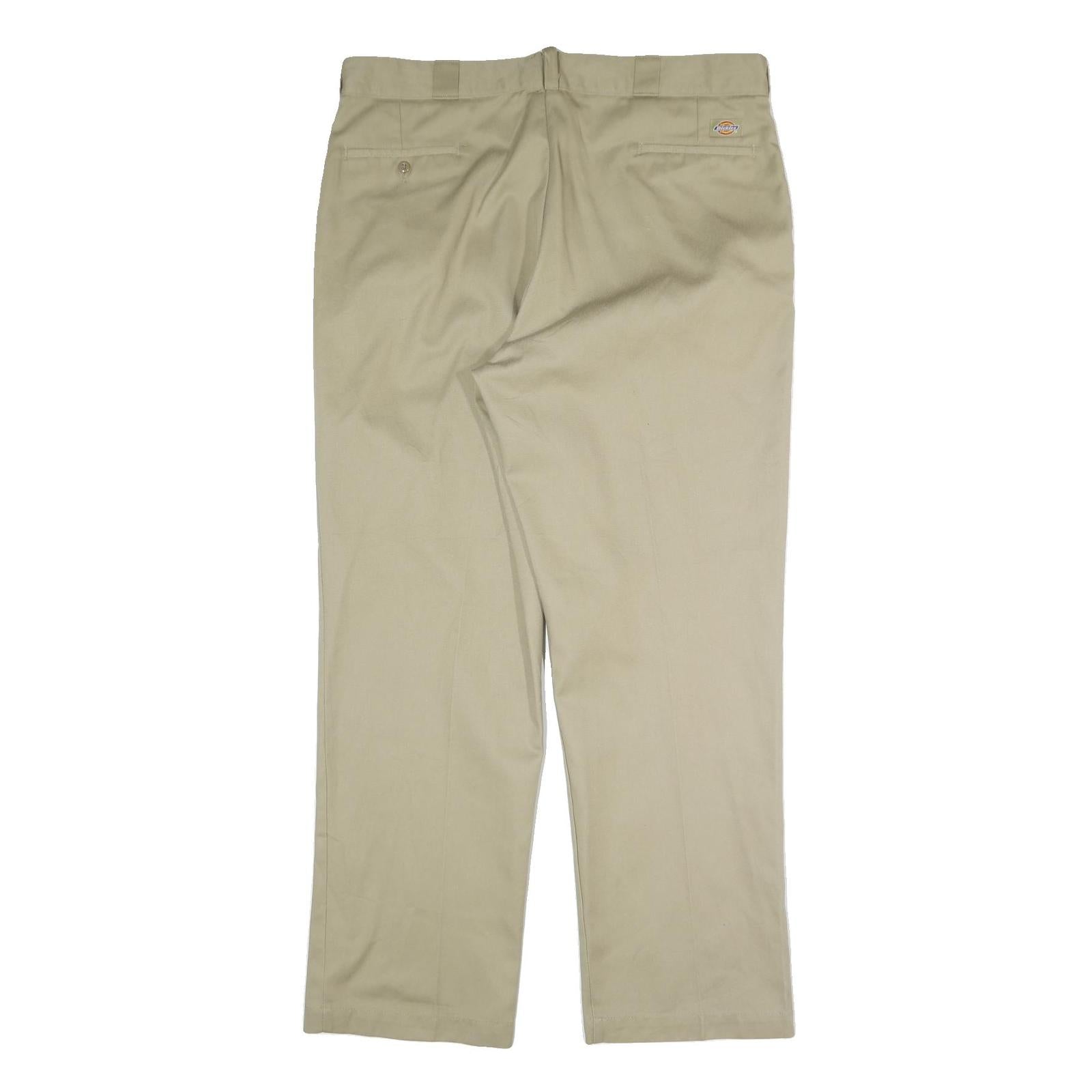 DICKIES Mens Cotton Blend Beige Regular Straight Trousers W40 L30 Workwear Zip