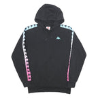 KAPPA Mens Black Hoodie M Cotton Blend Pullover Hooded Sweatshirt Logo Tape