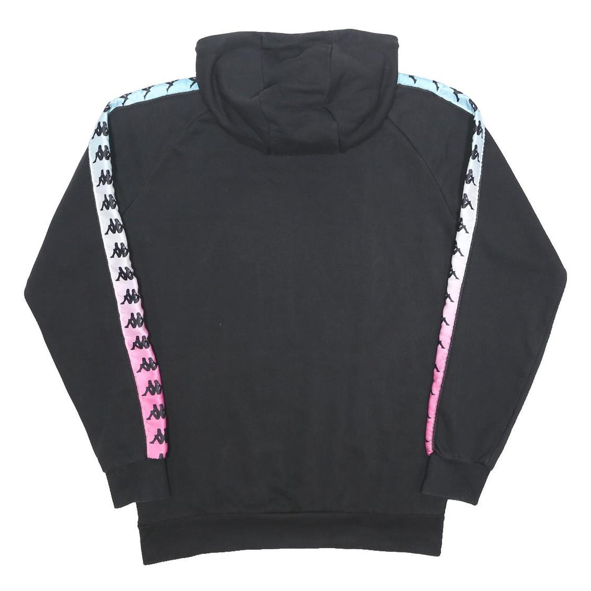 KAPPA Mens Black Hoodie M Cotton Blend Pullover Hooded Sweatshirt Logo Tape