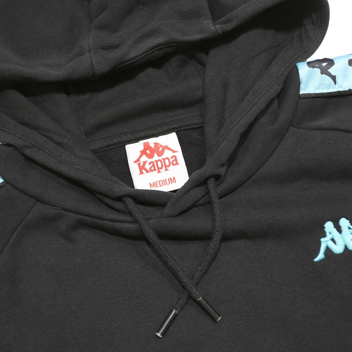 KAPPA Mens Black Hoodie M Cotton Blend Pullover Hooded Sweatshirt Logo Tape