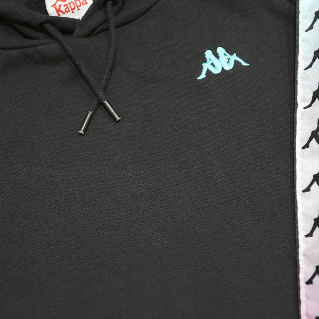 KAPPA Mens Black Hoodie M Cotton Blend Pullover Hooded Sweatshirt Logo Tape