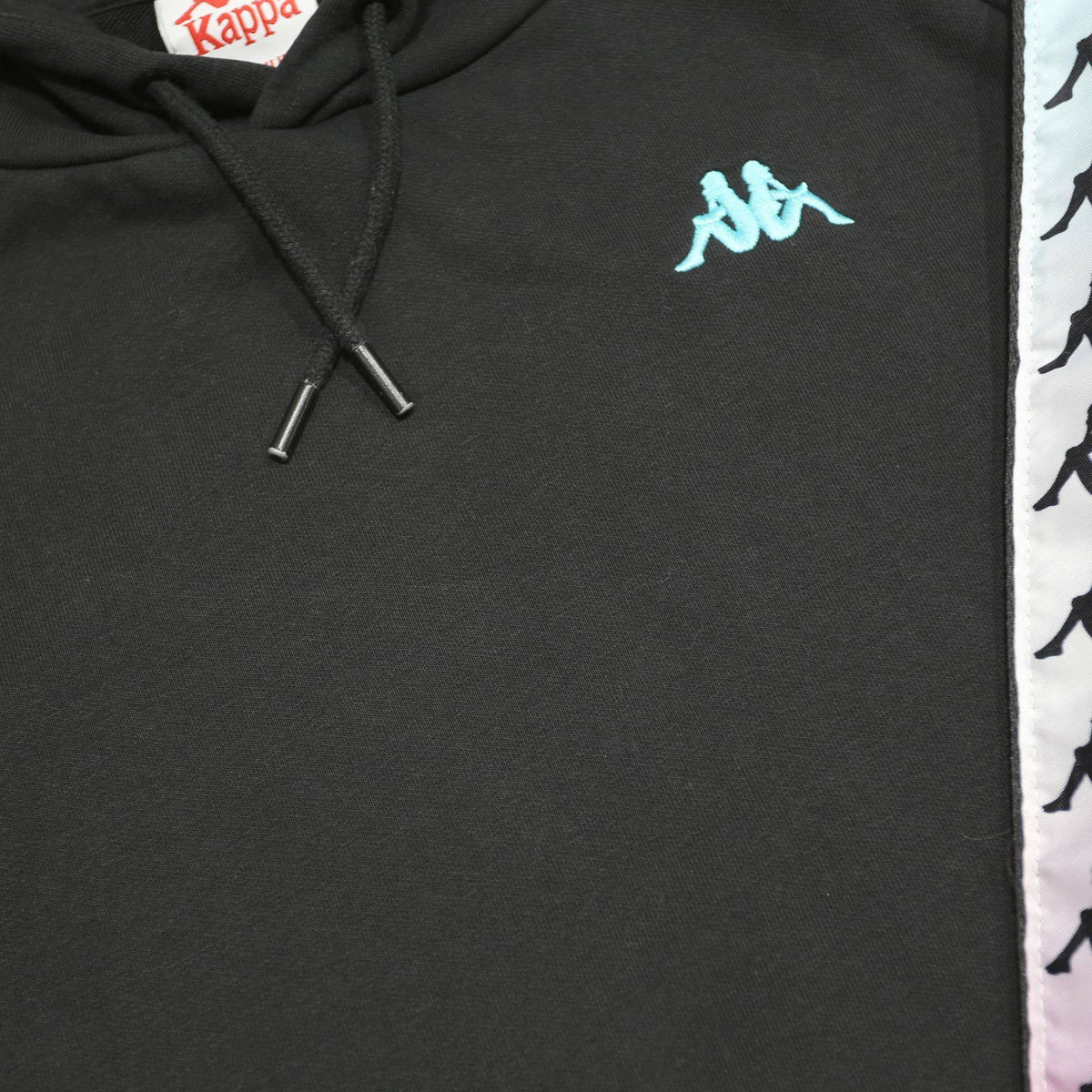KAPPA Mens Black Hoodie M Cotton Blend Pullover Hooded Sweatshirt Logo Tape