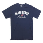 GILDAN Mens Navy Blue Miami Beach Florida Graphic T-Shirt S Short Sleeve Crew