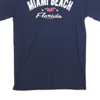 GILDAN Mens Navy Blue Miami Beach Florida Graphic T-Shirt S Short Sleeve Crew