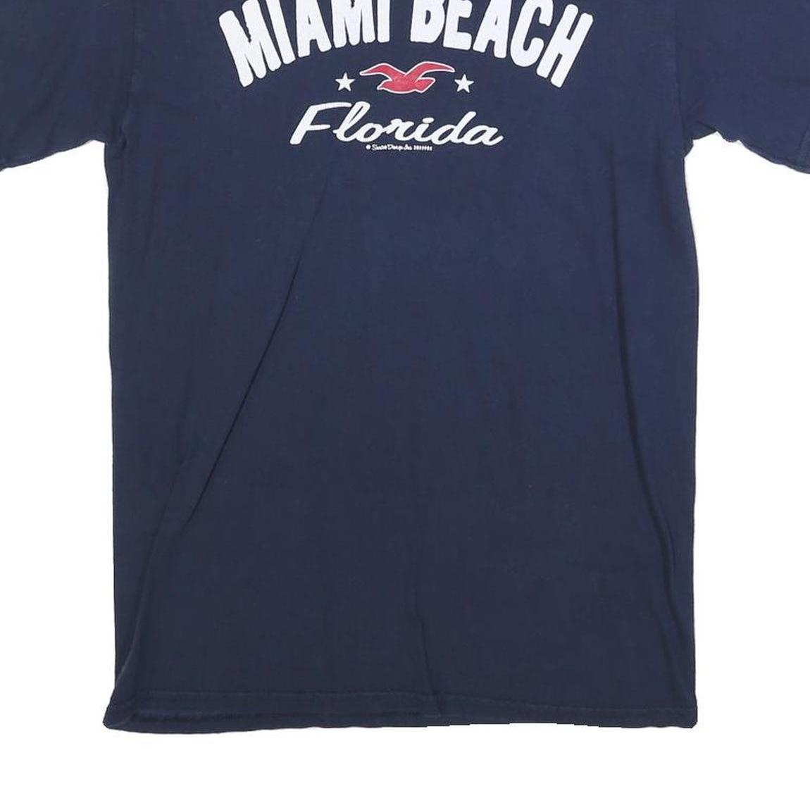 GILDAN Mens Navy Blue Miami Beach Florida Graphic T-Shirt S Short Sleeve Crew