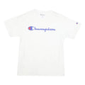 CHAMPION Mens White Blue Logo T-Shirt M Short Sleeve Crew Neck Cotton Blend