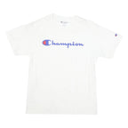 CHAMPION Mens White Blue Logo T-Shirt M Short Sleeve Crew Neck Cotton Blend