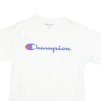 CHAMPION Mens White Blue Logo T-Shirt M Short Sleeve Crew Neck Cotton Blend