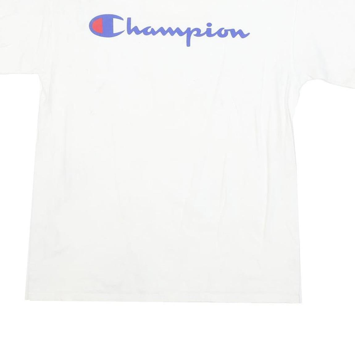 CHAMPION Mens White Blue Logo T-Shirt M Short Sleeve Crew Neck Cotton Blend