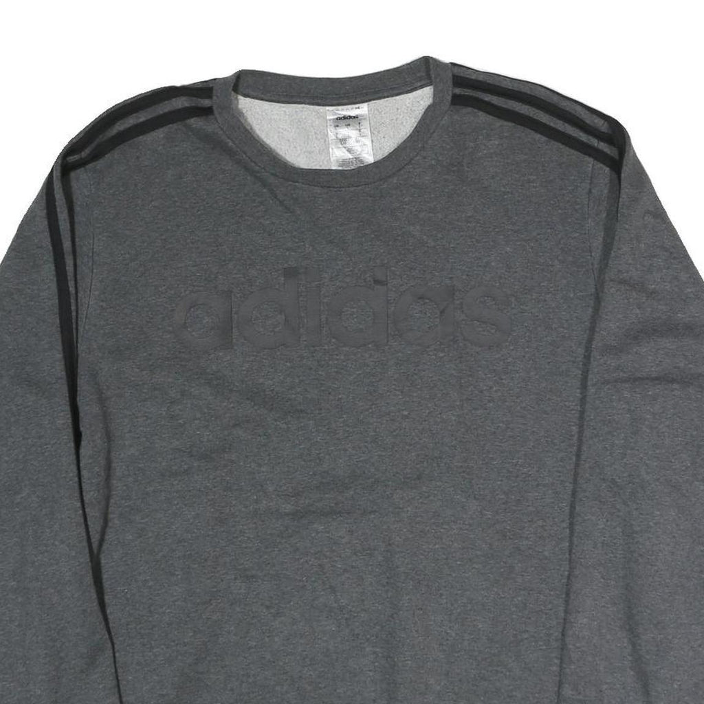 ADIDAS Mens Grey Cotton Blend Crew Neck Sweatshirt L Three Stripes Athletic