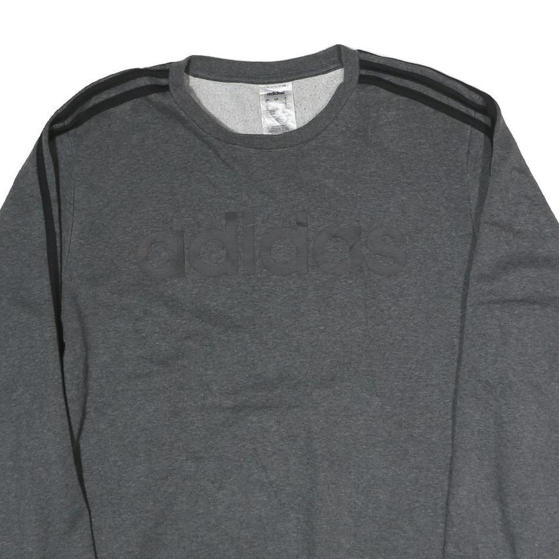 ADIDAS Mens Grey Cotton Blend Crew Neck Sweatshirt L Three Stripes Athletic