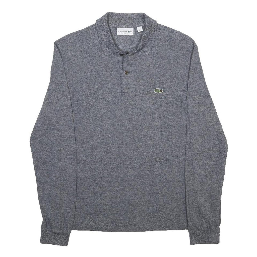 LACOSTE Mens Grey Long Sleeve Plain S Cotton Blend Polo Shirt Casual