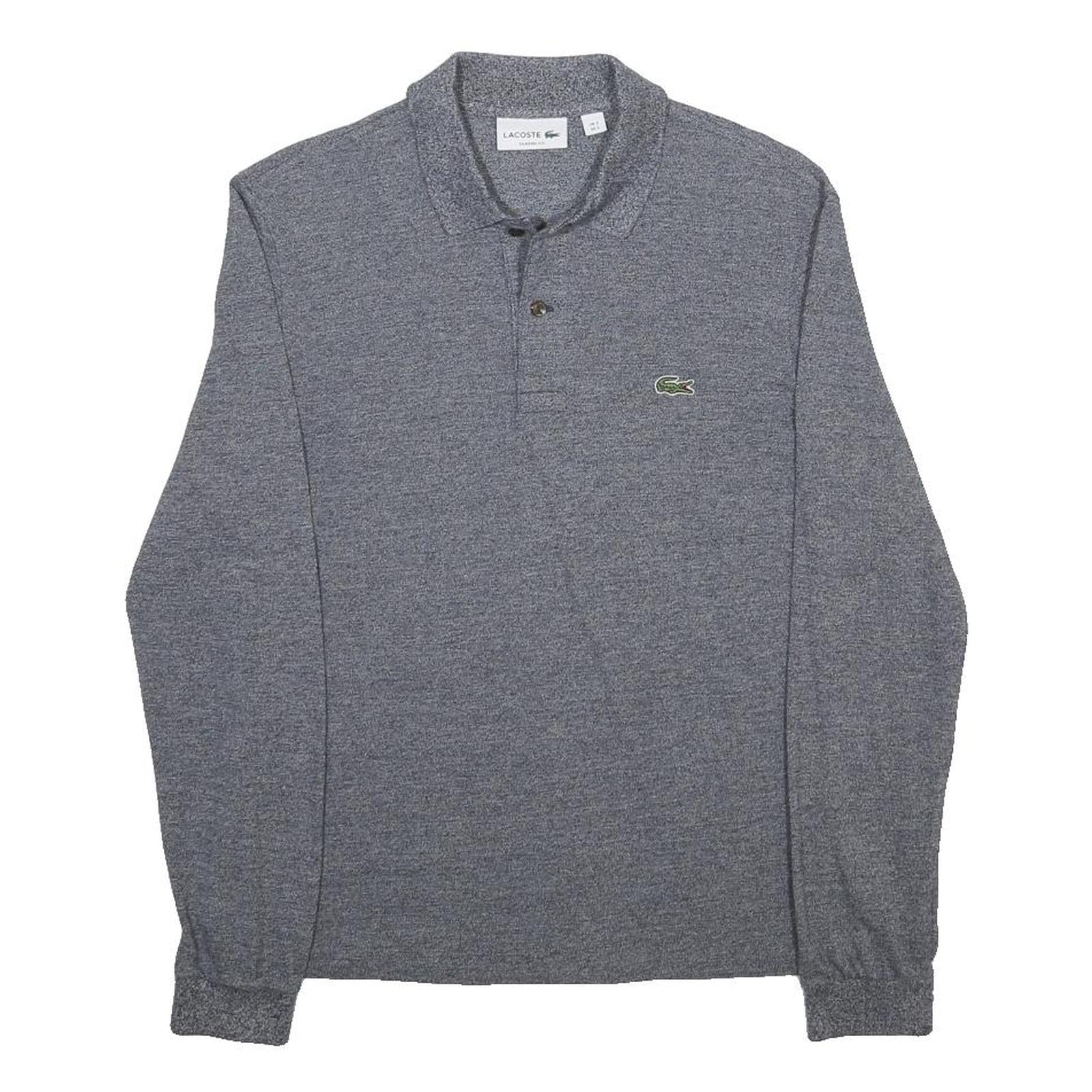 LACOSTE Mens Grey Long Sleeve Plain S Cotton Blend Polo Shirt Casual