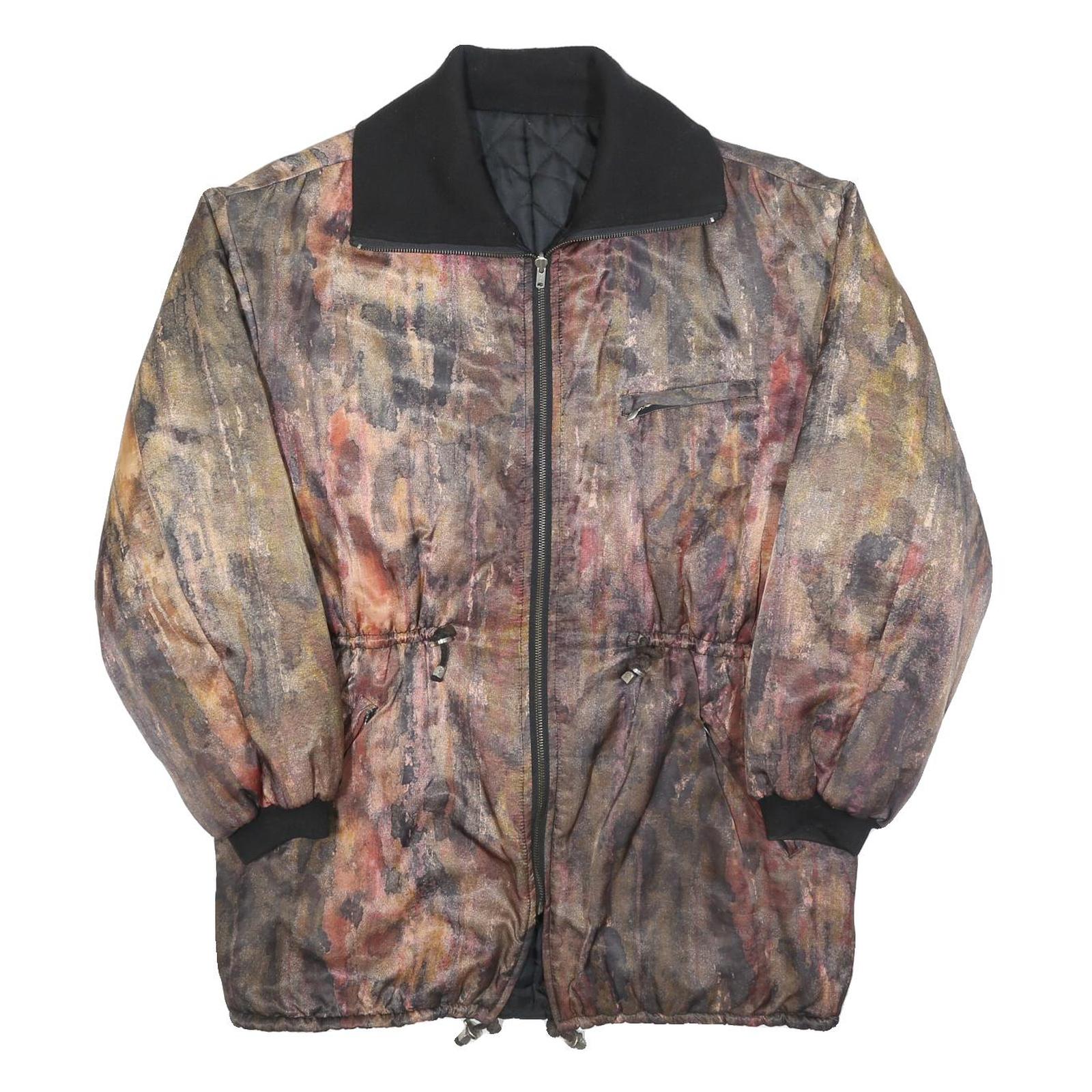 Womens Brown & Black Zip Up Patterned Jacket L Polyester Blend Outdoor Classic