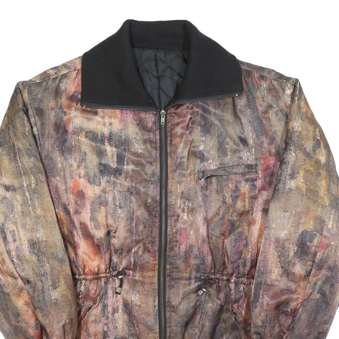 Womens Brown & Black Zip Up Patterned Jacket L Polyester Blend Outdoor Classic