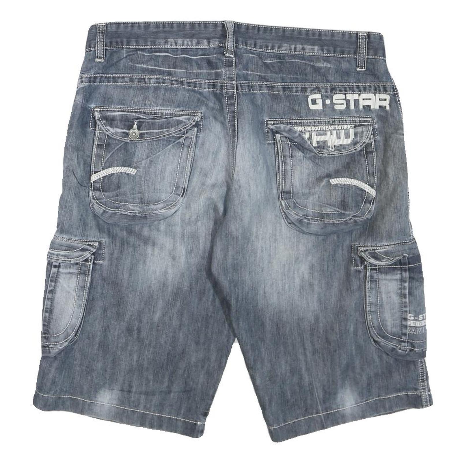 G-STAR Mens Shorts Blue Cargo Washed XL W40 Denim Cotton Blend